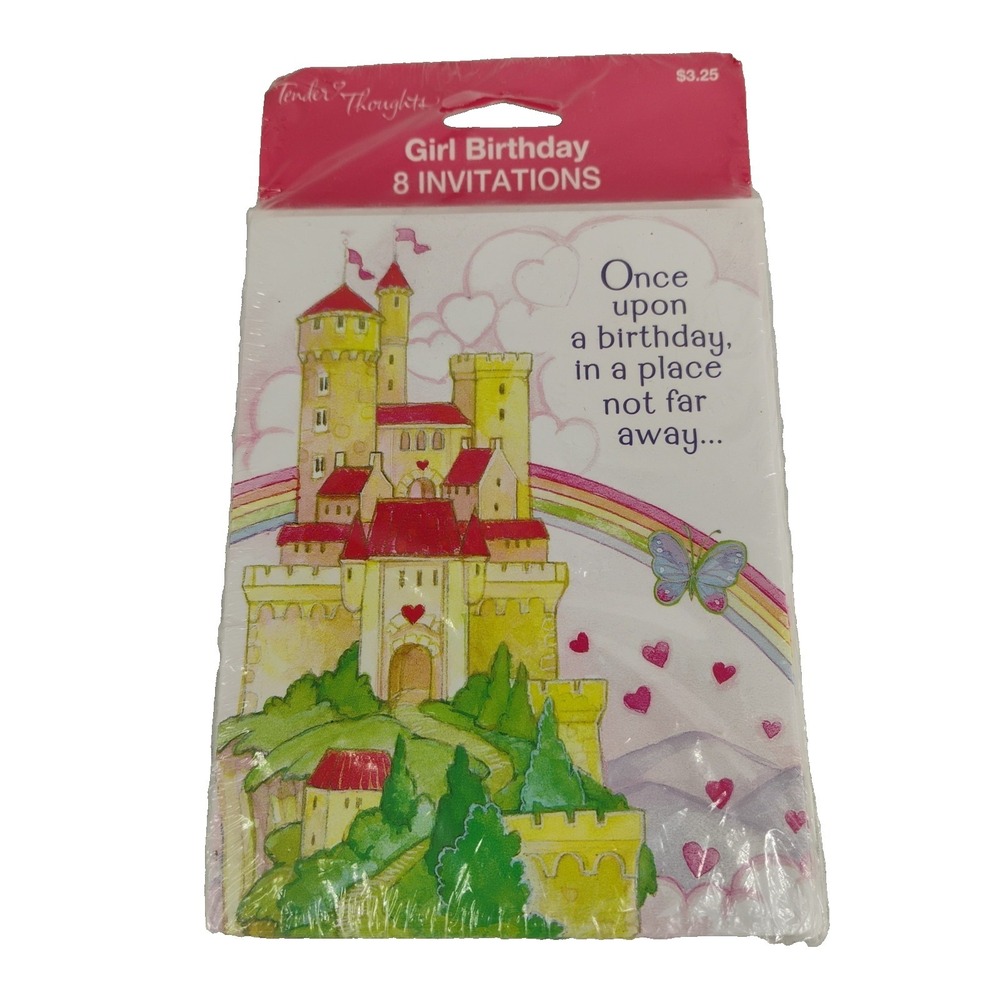 NOS‎ Tender Thoughts Girl Birthday Party Invitations Princess Castle Fairytale